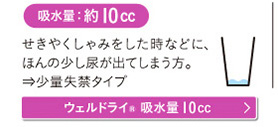 吸水量：約10cc　せきやくしゃみをした時などに、ほんの少し尿が出てしまう方。⇒少量失禁タイプ